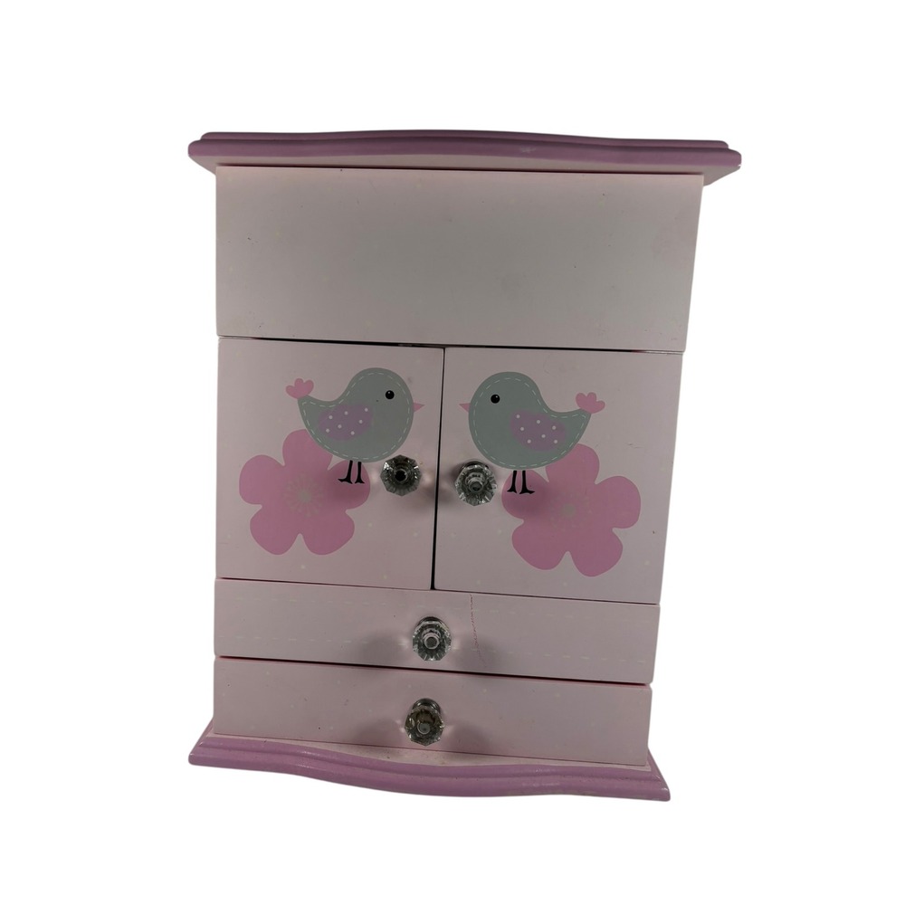 Unbranded Jewelry Armoire Kids OS Pink Good Musical Bird Flower Wood Box
